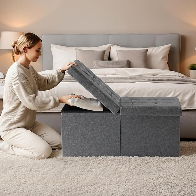 30.5-INCH Storage Ottoman Bench, Footrest with Storage, End of Bed Bench Coffee Table for Living Room, Bedroom, Entryway, Dark Gray
