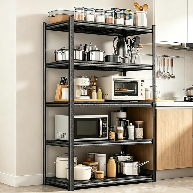 PRESTELION 5-Tier Adjustable Bakers Rack, 2000 lbs Capacity All-Steel Standing Kitchen Shelf, 39.4" L x 15.7" W x 72" H - Microwave Stand with Storage for Kitchen, Living Room, Dining Room