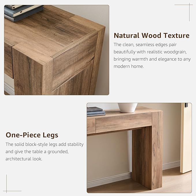 OKD Modern Entryway Console Table, Sofa Table with Drawers, 63" Long Hall Table Behind Couch, Thick Wood Design for Living Room, Hallway - Rustic Oak