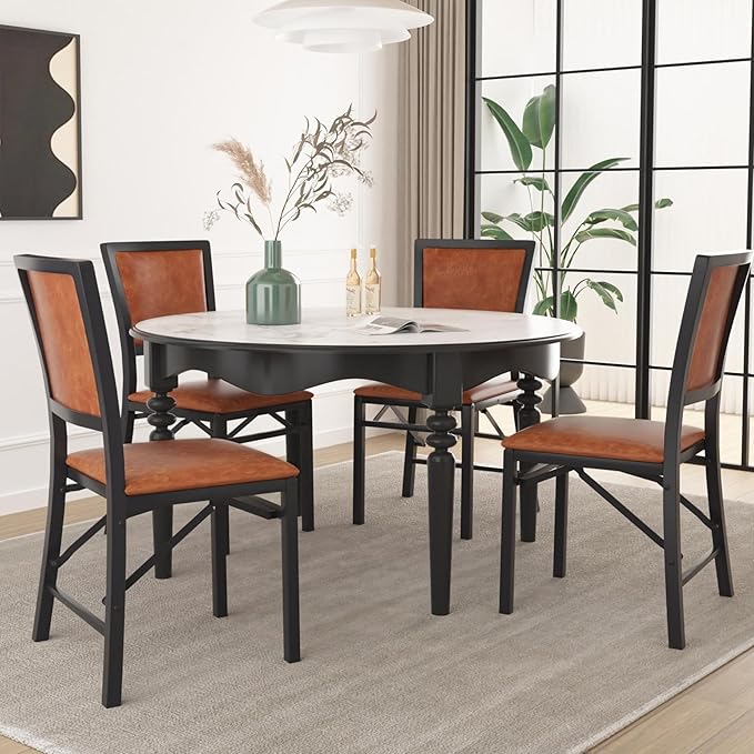 VECELO Folding Chairs Set of 2 with Cushion, Foldable Padded Seats with Heavy Duty Metal Frame for Kitchen/Dining/Living Room, No Assembly & Space Saving Design, Chestnut Brown