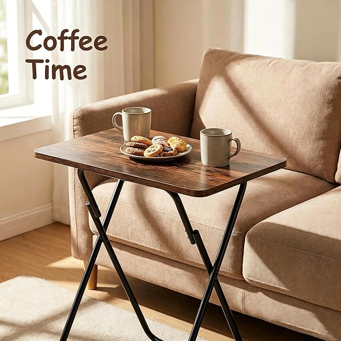 Tv Trays Folding Tv Table, Dinner Table for Eating with Sturdy Metal Frame, Small Foldable Snack Trays Table for Living Room, Couch,Sofa, Bed, No Assembly Required (Yellow Brown（Black Legs）)
