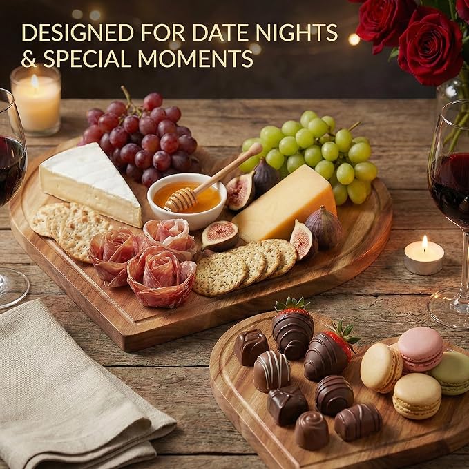 Set of 2 Heart Charcuterie Boards - Acacia Wood Cutting Heart Shaped Charcuterie Board - Mother’s Day Gifts for Mom, Wife, Grandma, Birthday Gifts for Mother & Grandmother