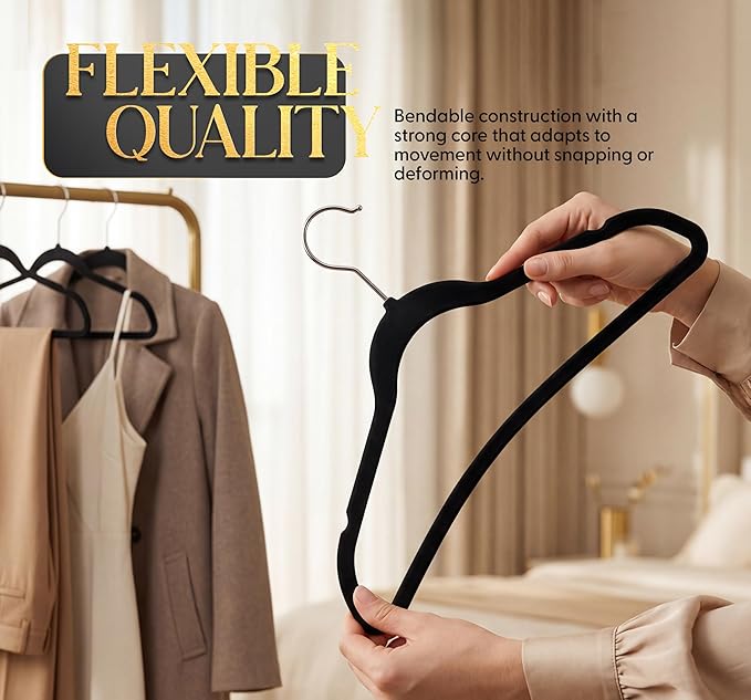 Beddora Velvet Hangers 50-Pack,Black Non-Slip Slim Space-Saving Closet Organizer, Suit & Coat Hangers, Heavy-Duty, 360° Swivel Hook