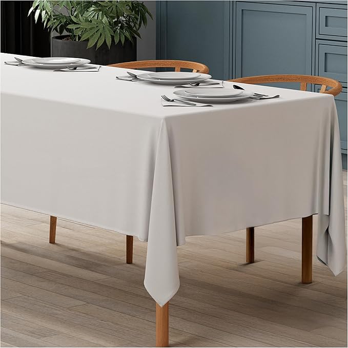 WEALUXE White Table Cloth for 6 Foot Rectangle Tables, 60x102 inches, Water, Stain and Wrinkle Resistant, 200 GSM Washable Poly Fabric Tablecloth Rectangular, Elegant and Durable