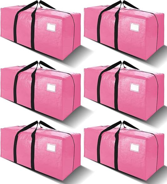 6 Pack Heavy Duty Extra Large Moving Bags W/Backpack Straps - Strong Handles & Zippers, Storage Totes For Space Saving, Fold Flat, Alternative to Box and Bin (40 gal, Pink)