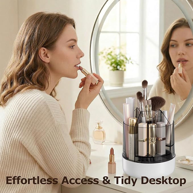 CTIME 360° Rotating Makeup Organizer, 5 Compartments Makeup Brush Holder, Cosmetic Storage for Lipsticks, Nail Polish, Makeup Organizer Countertop for Vanity, Desktop & Bathroom