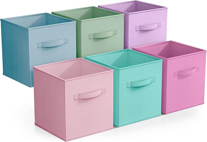 Sorbus Fabric Storage Cubes - 6 Foldable Storage Bins for Organizing Pantry, Cubbies, Toy Box - Clothes Storage & Closet Organizer - 11 Inch Collapsible Cube Baskets for Shelves with Handle