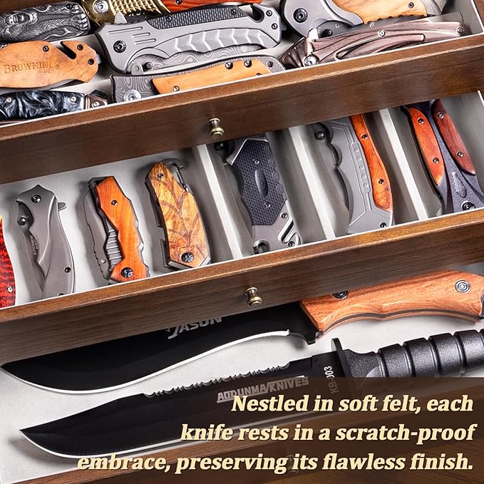 5-Tier Large Knife Display Case & Organizer, Wooden Pocket Knife Storage Box with Transparent Lid, Collector-Grade Holder for Folding Knives and Daggers, Ideal Men‘s Gift