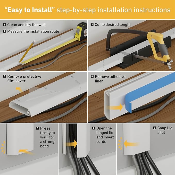 D-Line TV Wall Mount Cord Hider, Hide Mounted TV Cables, Wire Covers, Self Adhesive Cover for Cords, Paintable, Low Profile, Seamless Cable Raceway - 2.36in W x 0.59in H x 15.7in L - Beige