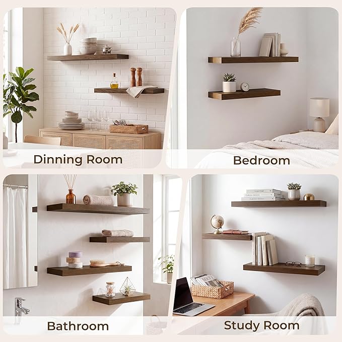 RICHFOCUS 40Inch Floating Shelves for Wall 1 Pack Shelves for Bedroom|Kitchen|Bathroom|Laundry Room Rustic Wood Wall Mounted Shelf with Invisible Brackets for Books|Storage|Decor, Walnut
