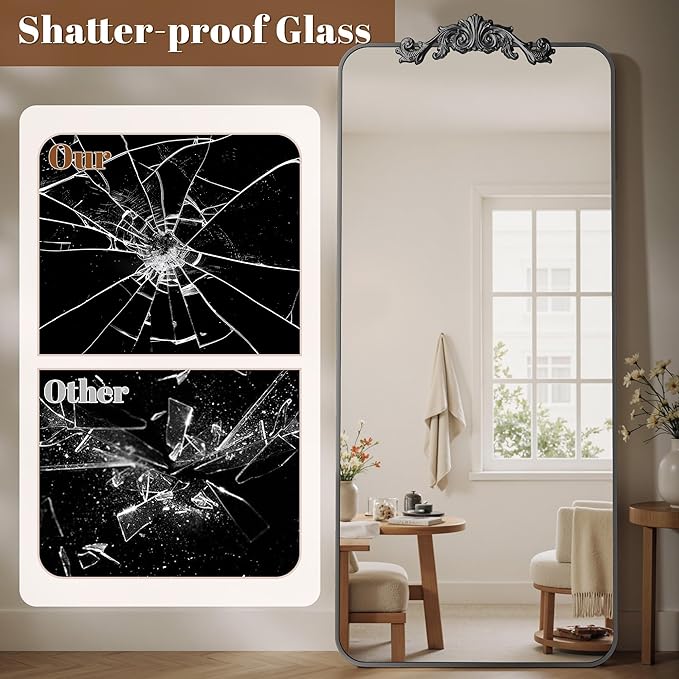 Vintage Full Length Mirror, 76"x34" Floor Mirror with Carved, Full Body Mirrors for Home Decor, Standing/Hanging Large Wall Mirrors for Bedroom/Living Room/Entryway, Black, Retro Style