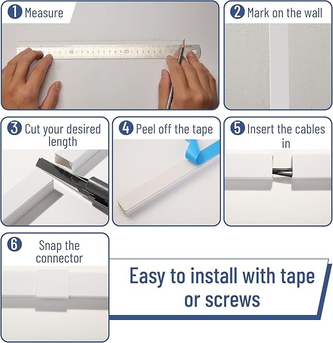 Bates- Cord Cover Raceway Kit, 157in Cable Hider, Cord Covers for Wires on Wall, Wire Covers for Cords, Cord Hider Wall, Wire Hiders for TV on Wall, Cable Cover, Wire Hider, 15.7in X W0.9in X H0.6in