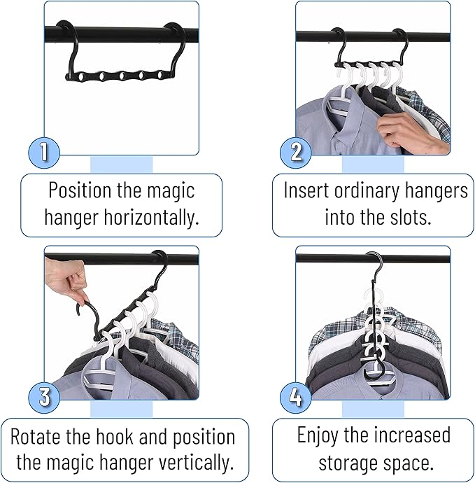 Mr. Pen- Space Saving Hangers for Clothes, 12 pcs, Black, Plastic Multi Clothes Hangers Space Saving, 5 Slots, 360° Rotating Hooks