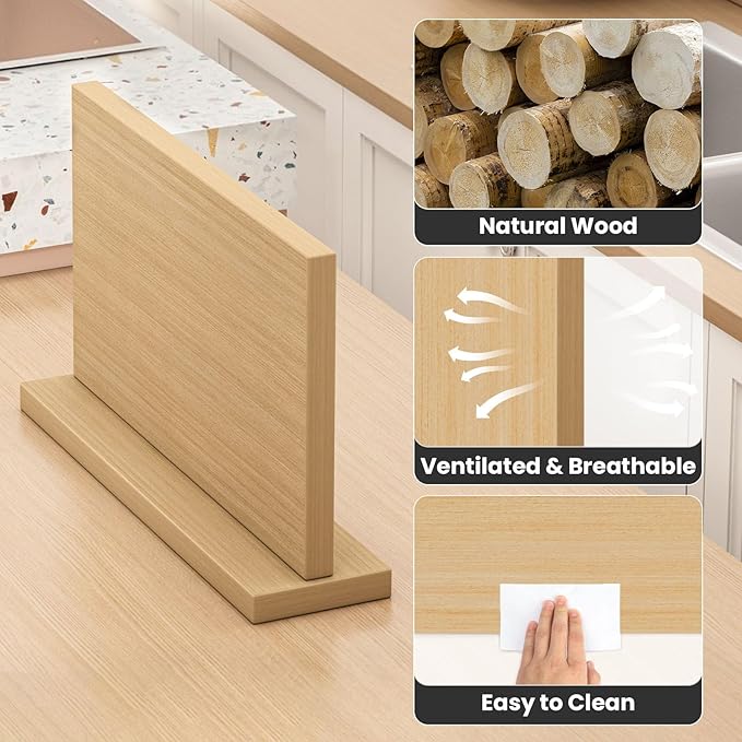 THMINS Magnetic Knife Block, 16 x 9 Inch Double-Sided Wooden Knife Holder for Kitchen Counter, Extra Large Magnetic Knife Stand and Storage Organizer