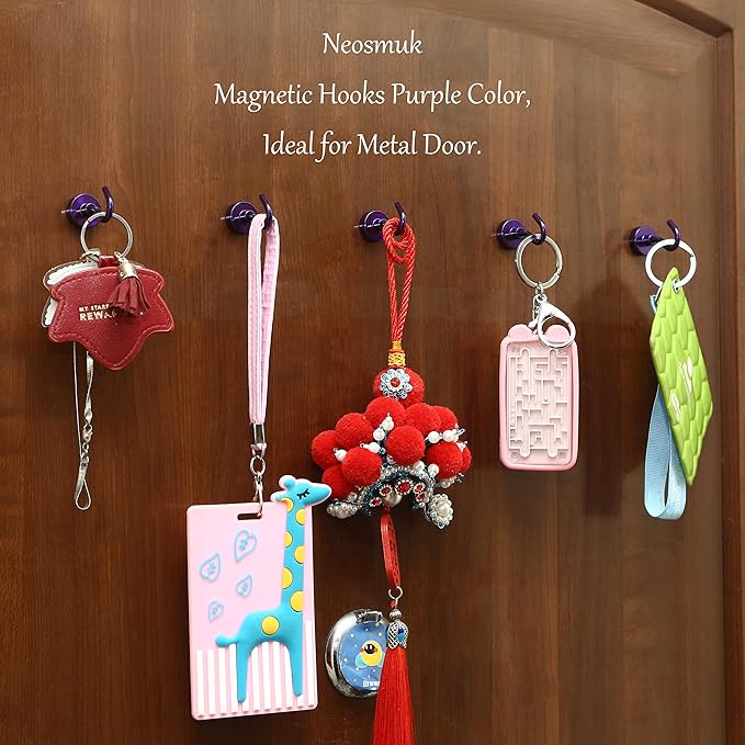 Neosmuk Magnetic Hooks, Heavy Duty 30lb+ Strong Magnet Hook for Cruise Cabins, Cruise Essentials 2026 for Hanging, Metal Wall Refrigerator Hangers (Purple, 15 Pack)