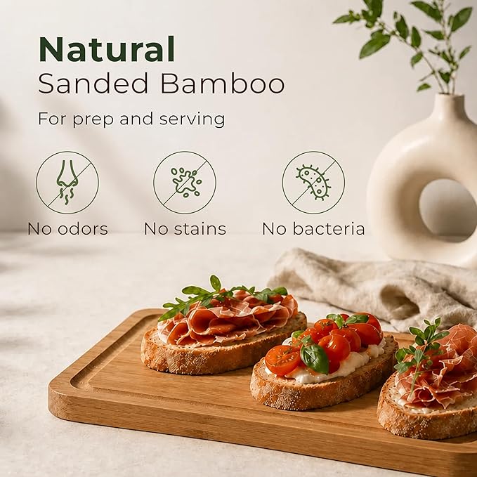 Wood Cutting Board Set of 3 - Sturdy & Easy to Clean Bamboo Wooden Cutting Boards for Kitchen - 3 Sizes of Chopping Board with Juice Grooves for Meal Prep, Everyday Use, Housewarming Gift