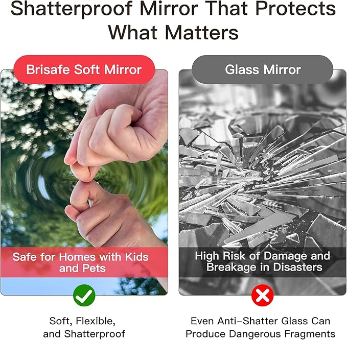 brisafe Full Length Mirror with 360° Wheels, 95"x79" Foldable Floor Mirror with Nano-Tech Shatterproof Film - Ultra-Large Mobile Mirror for Home Gym, Dance Studio & Commercial Spaces （White