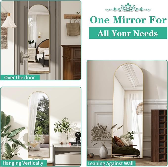 Over the Door Mirror Full Length,48"x14"Door Hanging Mirror Full Length Arch Mirror,Behind the Door Wall Mirror,Back of Door Mirrors for Closet Bedroom Living Room (Gold)