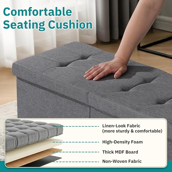 30.5-INCH Storage Ottoman Bench, Footrest with Storage, End of Bed Bench Coffee Table for Living Room, Bedroom, Entryway, Dark Gray