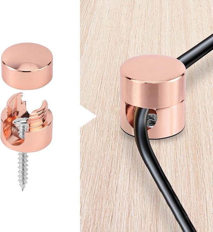 3pcs Cable Anchors for Desk, Phone Charger Cord Holders Metal Adhesive Cable Management Clips Aluminum Wire Organizer for Office Home Desktop Wall Nightstand (Rose Gold)