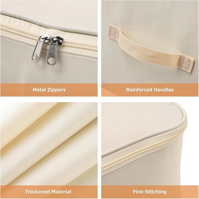 Surblue Clothing Storage Bags Clothes Organizer with Reinforced Handle Foldable Under Bed Storage Bags for Blankets Comforters Quilt Bedding Pillow,3Pcs, Beige