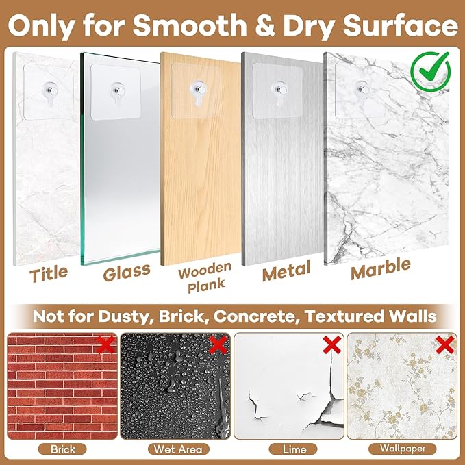 22 Pcs Drill Free Adhesive Wall Hooks, 40 lb Capacity Picture Hanging Hooks, Heavy Duty Picture Hangers Without Nails Strong Hold for Bathroom, Kitchen & Entryway
