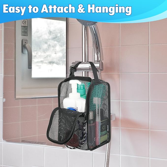 Mesh Shower Caddy Hanging Shower Organizer Tote Bag Portable Toiletry Organizer, Quick Dry Bath Bag with Double Zippers Opening for Travel Gym Swimming Beach Camping & Dorm Room
