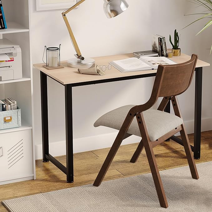 Ball & Cast Upholstered Folding Chairs Set of 2,with Padded Seat,Wooden Portable Dining Chairs W/Ergonomically Designed Back and Cushion,Easy Carry,No Need to Install,for Kitchen,Office,Walnut