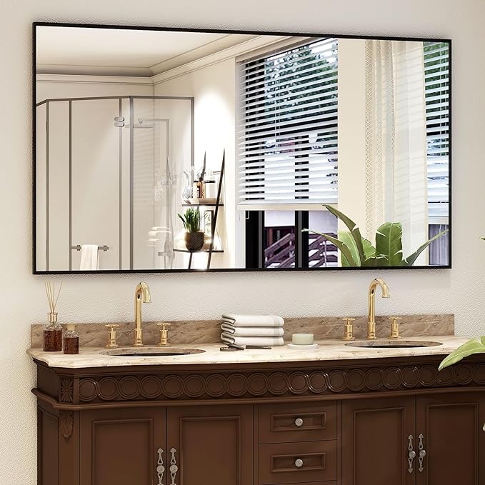 Easly 34"x76" Full Length Mirror with Stand, Large Rectangular Floor Mirror for Bedroom, Living Room or Closet, Wall-Mounted or Freestanding, Black Aluminum Alloy Frame