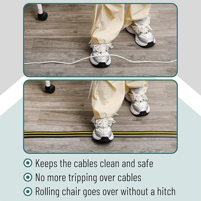 Bates- Floor Cord Cover, 6ft, Cable Cavity 0.6" (W) x 0.31" (H), Heavy Duty Wire Protector, PVC Extension Cords Hider, Protect Cords, Prevent Cable Trips, Cord Hider for Office, Home, Outdoor