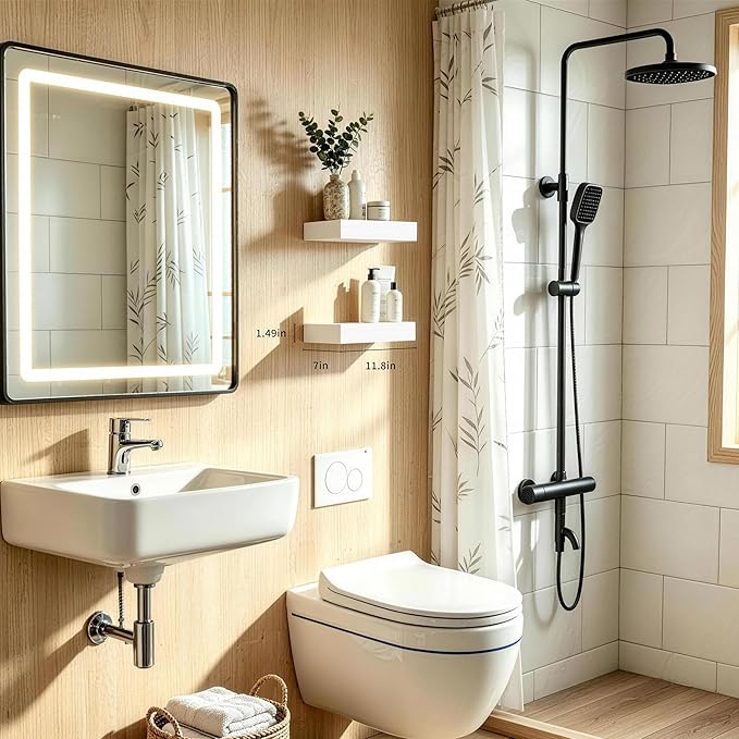 Floating Shelves for Wall White Shelves Bathroom, Bedroom and Living Room, Wall Shelves & Book Shelf, Hanging Shelf, Modern Wooden Wall-Mounted Small Floating Shelf, 12x7x1.5 in, Set of 2