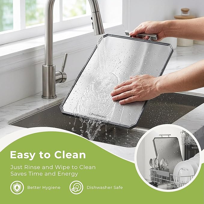 Freshware Titanium Cutting Board for Kitchen, Double Sided and Non Slip Cutting Boards with Handle, Pure Titanium/PP, Chopping Board with Juice Grooves, Dishwasher Safe, Extra Large 19.7" by 13.5"