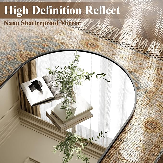 Arched Full Length Mirror 65"x24" - Floor Standing Body Mirror with Aluminum Frame,Leaning Hanging for Bedroom Cloakroom Living Room Black
