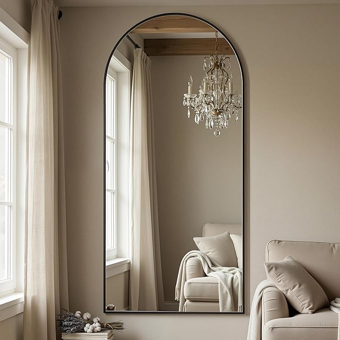 Antok Full Length Floor Mirror Arched Standing Mirror with Aluminum Frame - Freestanding Wall Mount Leaning Body Mirror for Bedroom Living Room Entryway, 71" L x 32" W, Black