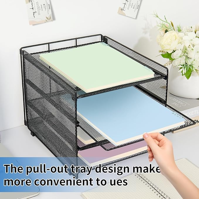 OPNICE 4-Tier Paper Organizer Letter Tray, Desk Organizers and Accessories, Office Desk Accessories, Desktop File Organizer for Office, Home or School, Black