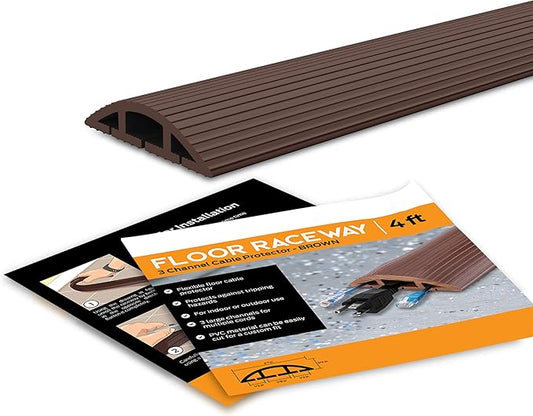 4-Foot Cord Cover - Floor Cable Management Kit for Indoor or Outdoor Use - 3-Channel Cable Raceway for Sidewalks or Walkways by Simple Cord (Brown)