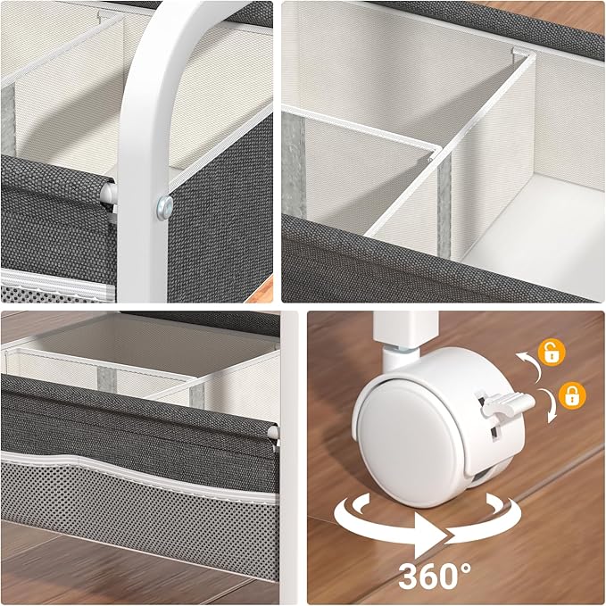 Baby Diaper Caddy Rolling Utility Cart, 3 Tier Baby Essentials Nursery Organizer and Storage with Dividers and Drawers for Crib, Bedroom, Art & Craft Organizer (White)