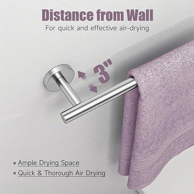 Brushed Nickel Towel Bar 24 Inch, 304 Stainless Steel Bathroom Towel Holder, Towel Racks for Bathroom Wall Mounted, Modern Bathroom Accessories for Home Bathrooms, Kitchens,Hotels & Toilets（Silver）
