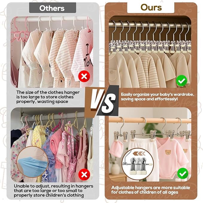 Mity rain 30-Pack Baby Hangers - 360° Rotatable Silicone Clip Kid Hangers, Space-Saving Toddler Hanger,Premium Stainless Steel, Ideal for Newborn & Children Wardrobe Organization.