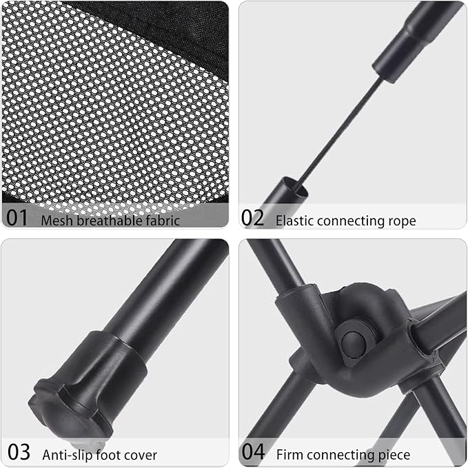 Wind Tour Portable Camping Chair Lightweight Foldable Outdoor Chair for Hiking Camp Backpacking Lawn Beach Fishing Picnic with Carry Bag (Black-2)