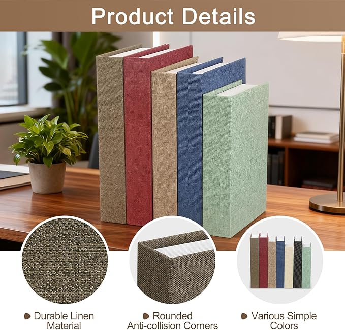 uxcell Decorative Books, 9.8 x 7.3 Linen Fake Books for Decoration Faux Decor Book for Modern Aesthetic Home Office Coffee Table Shelf Desktop Display, Dark Brown