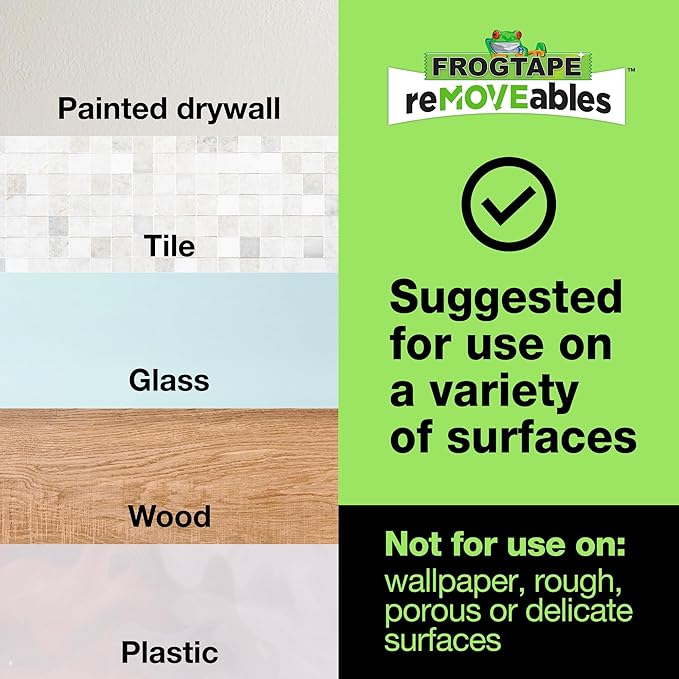 FrogTape reMOVEables Heavy Duty Wall Hooks - Holds up to 5 lbs - Includes 1 Hook and 2 Strips - No Damage - Easy to Remove & Reuse - Large Wall Hook with Adhesive Strips - White (Pack of 1)