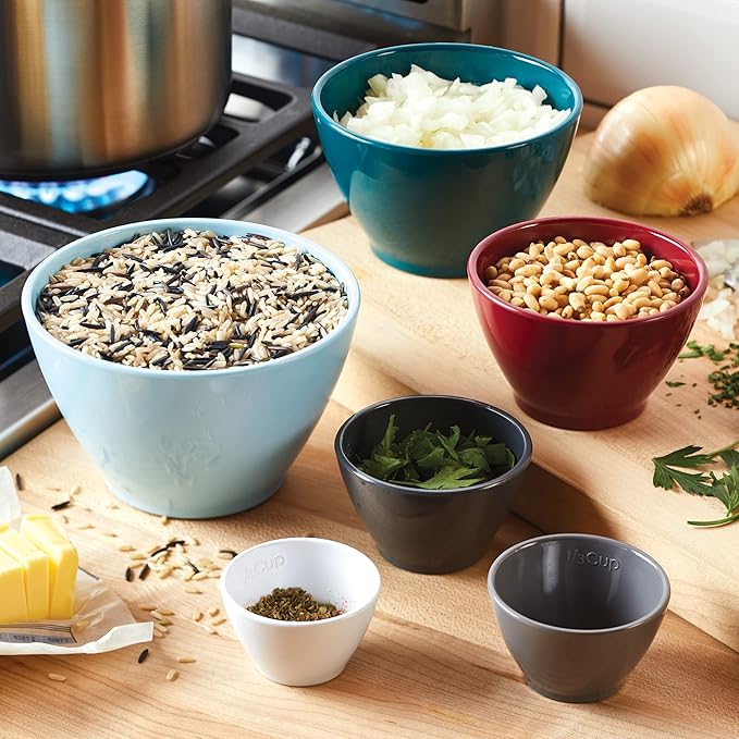 Rachael Ray Tools and Gadgets Nesting/Stackable Measuring Cups Set, 6 Piece - Assorted Colors