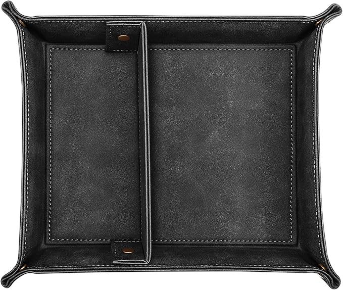 SITHON Valet Tray Desktop Storage Organizer, Removable 2 Compartments Catchall Tray Bedside Vanity Nightstand Caddy Holder Desk Storage Plate, Graduation, Black