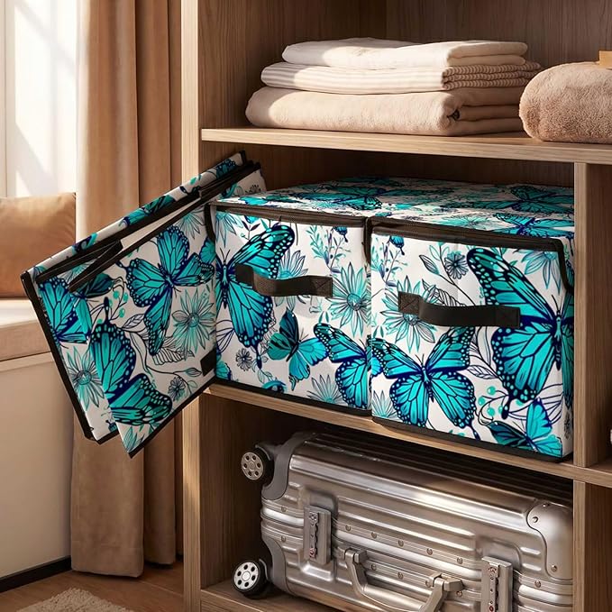 Stackable Storage Bins with Lids,Closet Organizers Fabric Box for Home and Office,Blanket Clothes Organizers,Under Bed Storage Containers 3 Pack