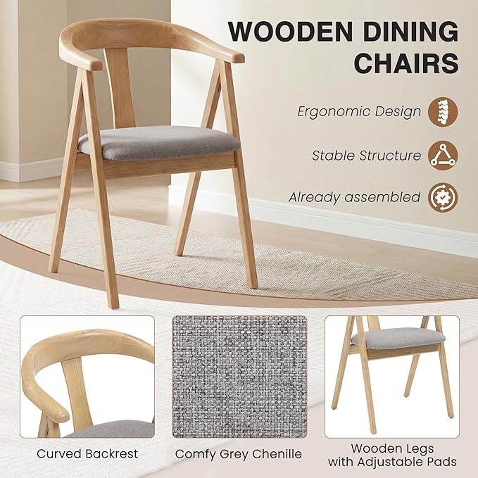 HNY Wooden Folding Chair with Cushion Set of 4, Chenille Foldable Dining Chairs Lightweight Folding Event Chair, Portable Space-Saving Accent Chair for Kitchen Dining Living Room Small Spaces, Grey