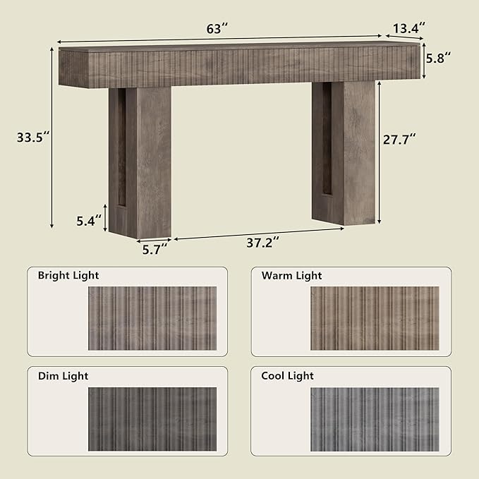 63-Inch Long Entryway Console Table with a Fluted Design, Thick Wood Farmhouse Sofa Table Behind Couch, Narrow Hallway Accent Table for Living Room, Foyer, Entrance,Grey
