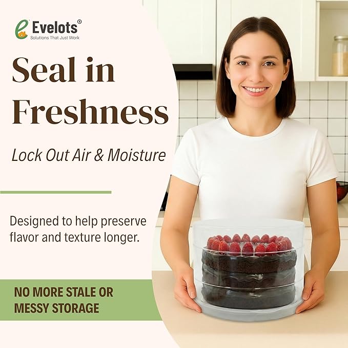Evelots 2-Pack 12-Inch Airtight Cake Container with Lid - Portable Carrier for Pies, Cakes, Cupcakes & More - BPA-Free Clear Plastic - Secure & Easy Transport