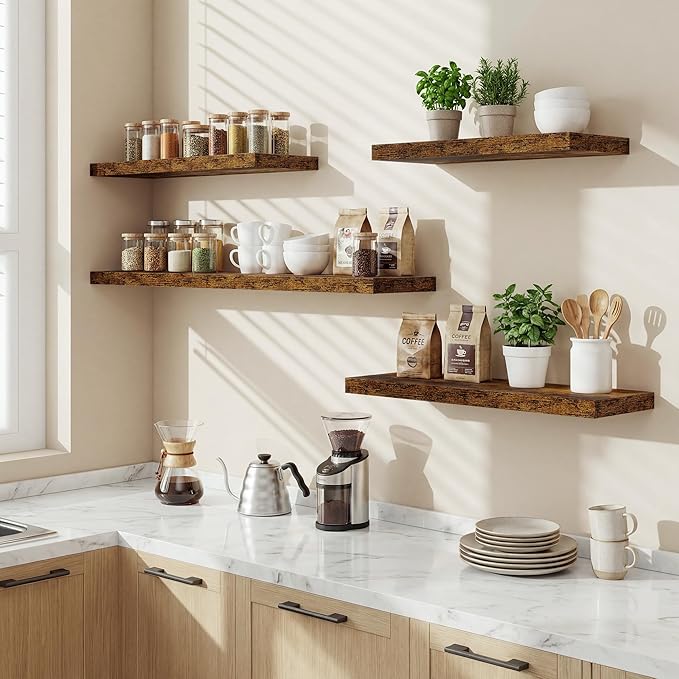 72 Inch Floating Shelves for Wall Set of 1,9.3" Deep Wall Shelves,Rustic Wood Wall Mounted Book Shelves with Invisible Brackets,Extra Long Floating Shelf for Living Room,Office,Bedroom,Rustic Brown