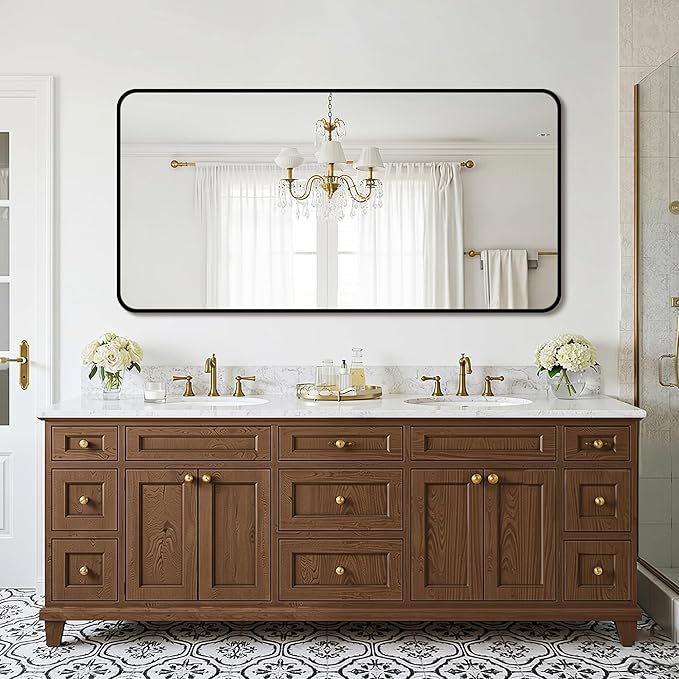 FICTOR Bathroom Mirror, 30"x60" Black Framed Vanity Mirror for Wall, Shatterproof &Anti-Rust Bathroom Mirrors for Over Sink, Bedroom, Living Room, Entryway, Vertical/Horizontal Mount